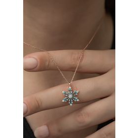 Nereze 925 Ayar Aquamarin Taşlı Çiçek Kadın Gümüş Kolye
