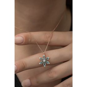 Nereze 925 Ayar Aquamarin Taşlı Çiçek Kadın Gümüş Kolye