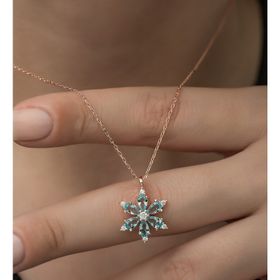 Nereze 925 Ayar Aquamarin Taşlı Çiçek Kadın Gümüş Kolye