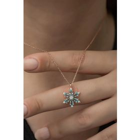 Nereze 925 Ayar Aquamarin Taşlı Çiçek Kadın Gümüş Kolye