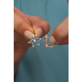 Nereze 925 Ayar Aquamarin Taşlı Çiçek Kadın Gümüş Küpe