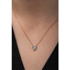 Nereze 925 Ayar AquaMarin Taşlı Kalp Kadın Gümüş Kolye