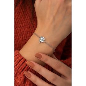 Nereze 925 Ayar Aquamarin Taşlı Yonca Bileklik Kadın Gümüş Bileklik