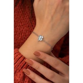 Nereze 925 Ayar Aquamarin Taşlı Yonca Bileklik Kadın Gümüş Bileklik