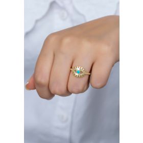 Nereze 925 Ayar Ayarlanabilir Gold Opal Taşlı Göz Gümüş Yüzük