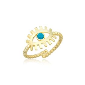 Nereze 925 Ayar Ayarlanabilir Gold Opal Taşlı Göz Gümüş Yüzük