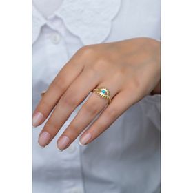 Nereze 925 Ayar Ayarlanabilir Gold Opal Taşlı Göz Gümüş Yüzük