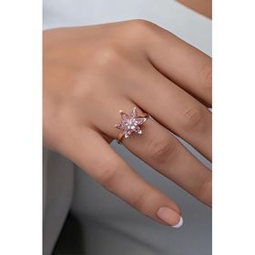 Nereze 925 Ayar Ayarlanabilir Pembe Taşlı Lotus Çiçeği Gümüş Yüzük