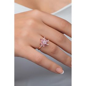 Nereze 925 Ayar Ayarlanabilir Pembe Taşlı Lotus Çiçeği Gümüş Yüzük