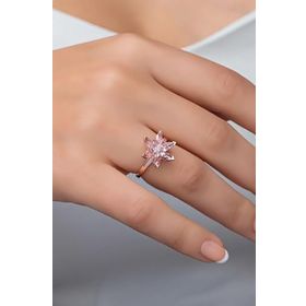 Nereze 925 Ayar Ayarlanabilir Pembe Taşlı Lotus Çiçeği Gümüş Yüzük