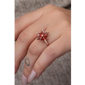 Nereze 925 Ayar Ayarlanabilir Rose Kaplama Kırmızı Lotus Çiçeği Gümüş Yüzük
