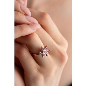 Nereze 925 Ayar Ayarlanabilir Rose Mor ve Beyaz Taşlı Lotus Çiçeği Gümüş Yüzük