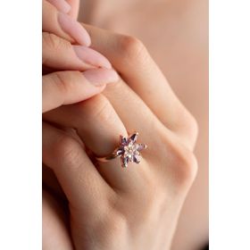 Nereze 925 Ayar Ayarlanabilir Rose Mor ve Beyaz Taşlı Lotus Çiçeği Gümüş Yüzük
