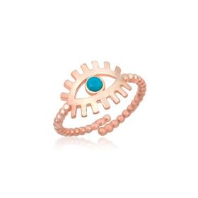 Nereze 925 Ayar Ayarlanabilir Rose Opal Taşlı Göz Gümüş Yüzük