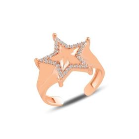 Nereze 925 Ayar Ayarlanabilir Rose Zirkon Taşlı Yıldız Gümüş Yüzük