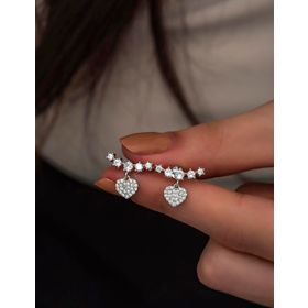 Nereze 925 Ayar Beş Taşlı Sallantılı Kalp Kadın Gümüş Küpe