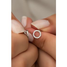 Nereze 925 Ayar Beyaz Minik Yuvarlak Tasarım Kadın Gümüş Küpe