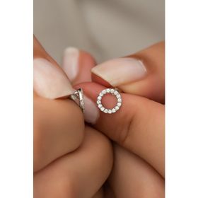 Nereze 925 Ayar Beyaz Minik Yuvarlak Tasarım Kadın Gümüş Küpe