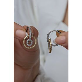 Nereze 925 Ayar Çift Renk Halka Sallantılı Tamtur Kadın Gümüş Küpe