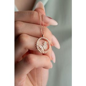 Nereze 925 Ayar Daire Tasarım Zirkon Taşlı Kelebek Kadın Gümüş Kolye