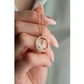 Nereze 925 Ayar Daire Tasarım Zirkon Taşlı Kelebek Kadın Gümüş Kolye