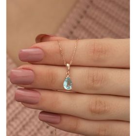 Nereze 925 Ayar Damla Aquamarin Taşlı Kadın Gümüş Kolye