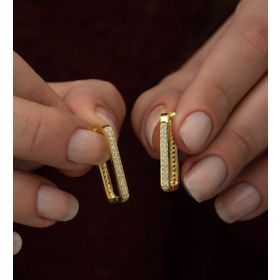 Nereze 925 Ayar Gold Dikdörtgen Küpe Kadın Gümüş Küpe