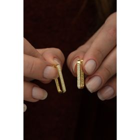 Nereze 925 Ayar Gold Dikdörtgen Küpe Kadın Gümüş Küpe