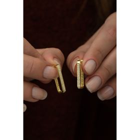 Nereze 925 Ayar Gold Dikdörtgen Küpe Kadın Gümüş Küpe