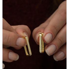 Nereze 925 Ayar Gold Dikdörtgen Küpe Kadın Gümüş Küpe