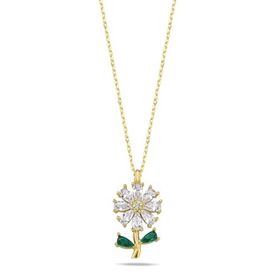 Nereze 925 Ayar Gold Kaplama Beyaz Zirkon Taşlı Kır Çiçeği Kadın Gümüş Kolye