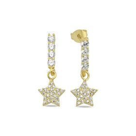 Nereze 925 Ayar Gold Kaplama Çubuk Model Yıldızlı Gümüş Küpe