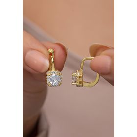 Nereze 925 Ayar Gold Kaplama J Model Kare Tektaş Kadın Gümüş Küpe