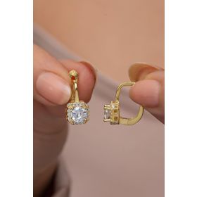 Nereze 925 Ayar Gold Kaplama J Model Kare Tektaş Kadın Gümüş Küpe