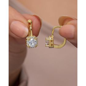 Nereze 925 Ayar Gold Kaplama J Model Kare Tektaş Kadın Gümüş Küpe