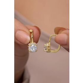 Nereze 925 Ayar Gold Kaplama J Model Kare Tektaş Kadın Gümüş Küpe