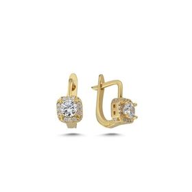 Nereze 925 Ayar Gold Kaplama J Model Kare Tektaş Kadın Gümüş Küpe