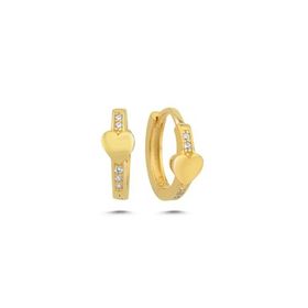 Nereze 925 Ayar Gold Kaplama Kalp Detaylı 15 mm Halka Kadın Gümüş Küpe
