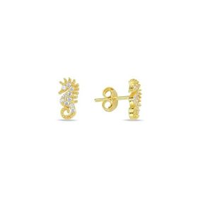 Nereze 925 Ayar Gold Kaplama Minimal Deniz Atı Gümüş Küpe
