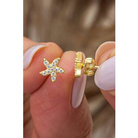 Nereze 925 Ayar Gold Kaplama Minimal Deniz Yıldızı Gümüş Küpe