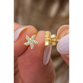 Nereze 925 Ayar Gold Kaplama Minimal Deniz Yıldızı Gümüş Küpe
