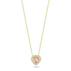 Nereze 925 Ayar Gold Kaplama Pembe Taşlı Kalp Kadın Gümüş Kolye