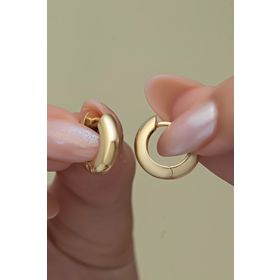 Nereze 925 Ayar Gold Kaplama Taşsız 15 mm Gümüş Halka Küpe