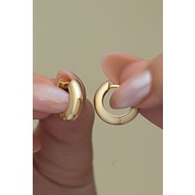 Nereze 925 Ayar Gold Kaplama Taşsız 15 mm Gümüş Halka Küpe