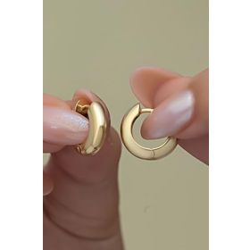 Nereze 925 Ayar Gold Kaplama Taşsız 15 mm Gümüş Halka Küpe