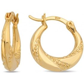 Nereze 925 Ayar Gold Kaplama Taşsız Noktalı Şarnel Kadın Gümüş Küpe