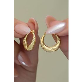 Nereze 925 Ayar Gold Kaplama Taşsız Noktalı Şarnel Kadın Gümüş Küpe