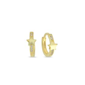 Nereze 925 Ayar Gold Kaplama Yıldız Detay 15 mm Halka Kadın Gümüş Küpe