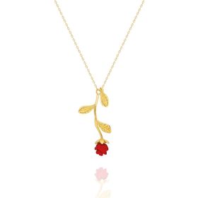 Nereze 925 Ayar Gold Kırmızı Gül Kadın Gümüş Kolye