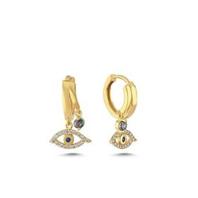 Nereze 925 Ayar Gold Mistik Topaz Taşlı 12 mm Göz Gümüş Küpe